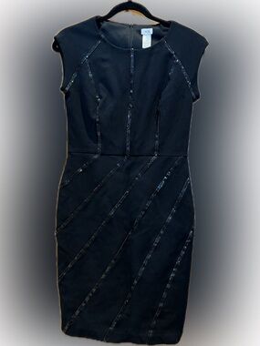 Cache Black Sheath Dress Size 8 Beaded Panel Bodycon Cocktail Evening Classic